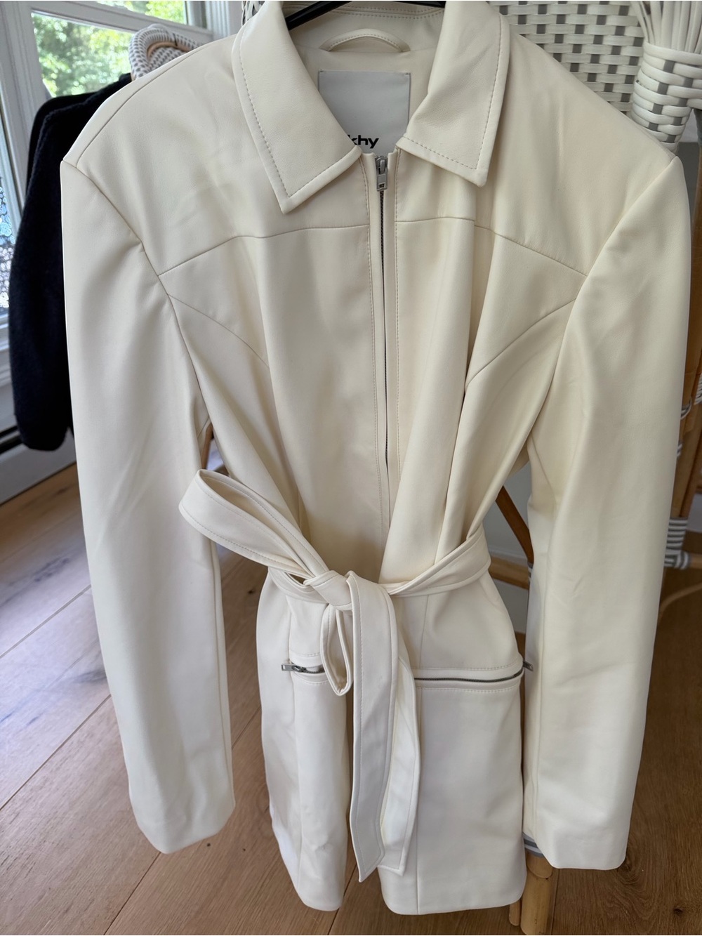 Khy Cream/White Faux Leather Dress with detachable belt.